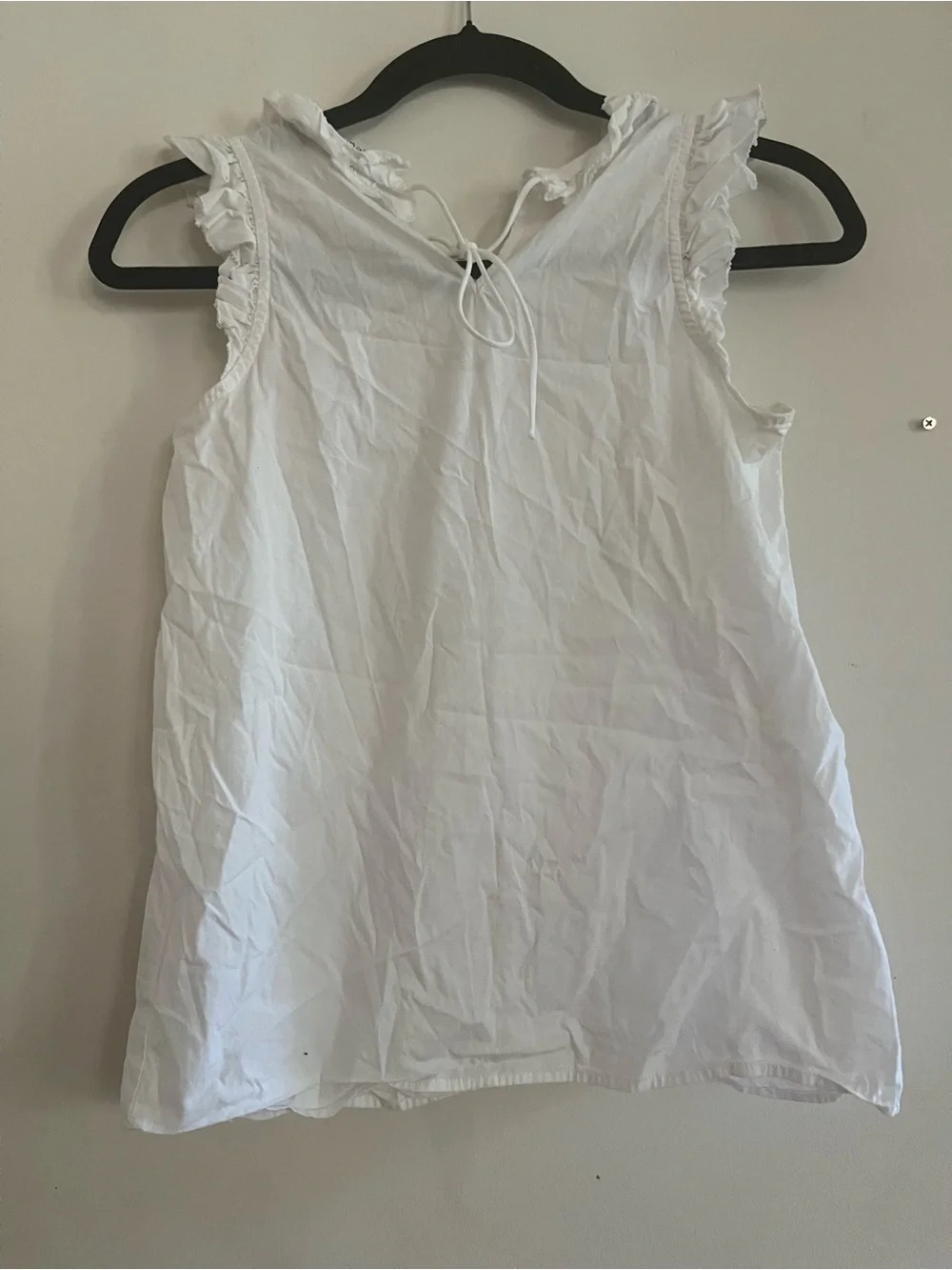 J Crew Cotton White Ruffle Top XXS Coastal Old Money Capsule Euro Summer